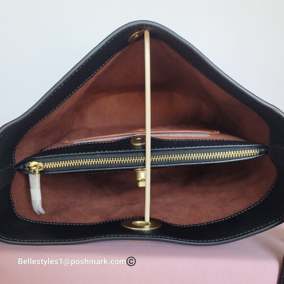 COACH Willow Polished Pebbled Leather Bucket Shoulder Bag- Black ⭐ - Picture 13 of 16